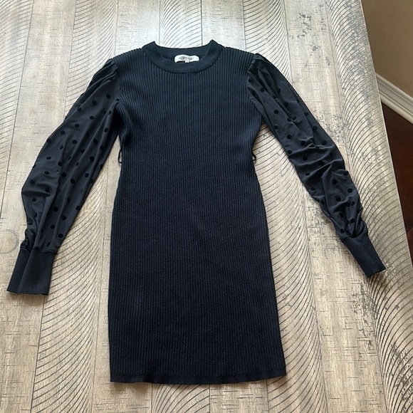 Ultra Flirt Dresses & Skirts - Ultra Flirt Black Sweater Dress With Sheer Polka Dot Sleeves